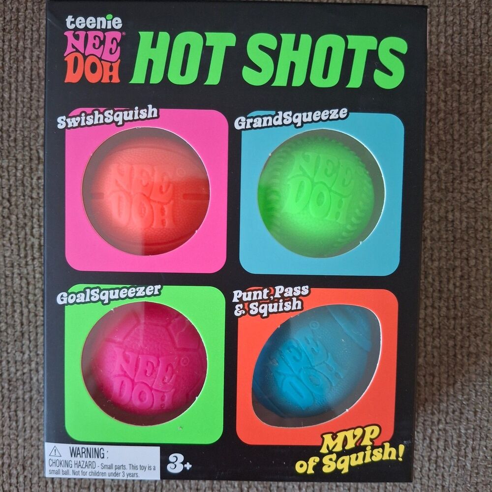 Authentic Schylling NeeDoh Teenie Hot Shots Squishy 4 Pack Sport Balls Viral NEW
